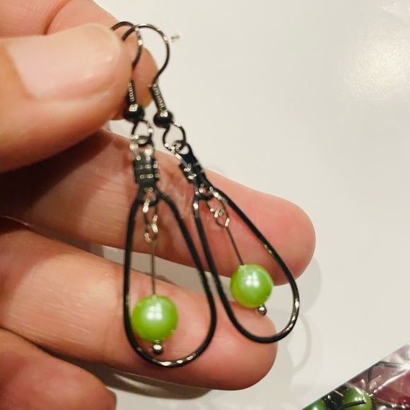 Light Green Beaded Teardrop Earrings - Picture 4 of 4